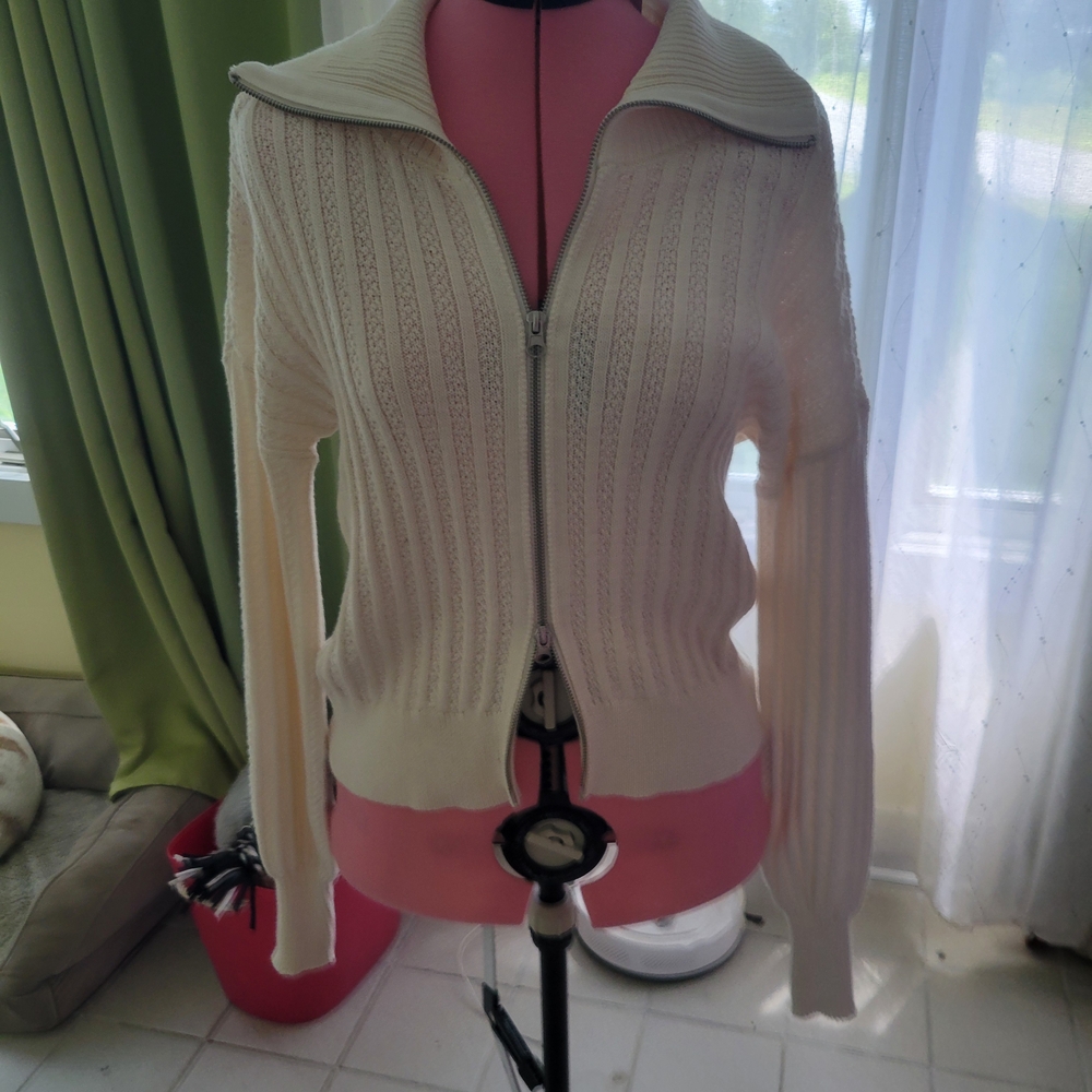 Forever 21 Cream Zipper Cardigan